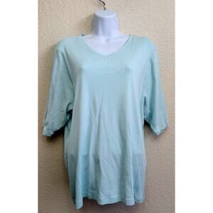 Cotton Traders Light Blue V Neck Top 24UK 2X Plus Lightweight Soft Short Sleeves